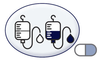 2 IV bags in gray oval with a capsule